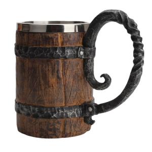 HQSLPS Vintage Handmade Wooden Beer Barrel MugBar Restaurant Mug With Handの商品画像