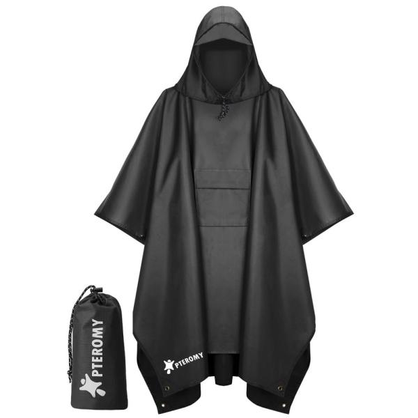 PTEROMY Hooded Rain Poncho for Adult with Pocket, ...
