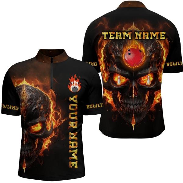 PIONAMZIOZ Custom Skull Bowling Shirt for Men &amp; Wo...