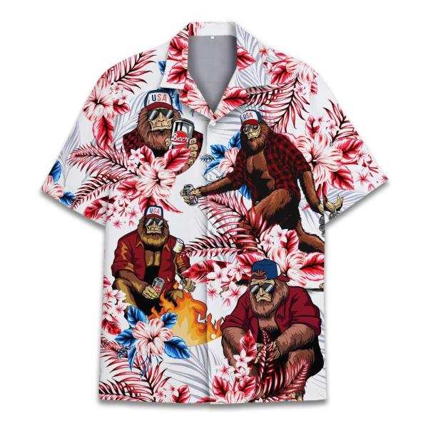 American Bigfoot Hawaiian Shirts for Men, Sasquatc...