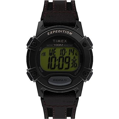 Timex メンズ Expedition CAT 41mm 腕時計 - ブラウンストラップ デジタル...