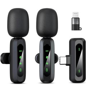 GACMIYN Wireless Lavalier Microphone with Noise Cancellation for iPhone, iP