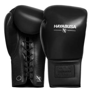 Hayabusa Pro Leather Lace-Up Boxing Gloves for Men and Women - Black, 12oz
