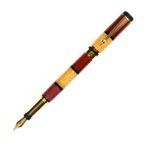 Elite 万年筆 - 24kt ゴールド - レッドイエローパープルハート エボニーインレイ付き