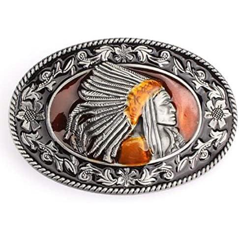 ネイティブアメリカンインディアンチーフベルトバックル男性用インディアンウォリアーチーフヘッド部族フィ...