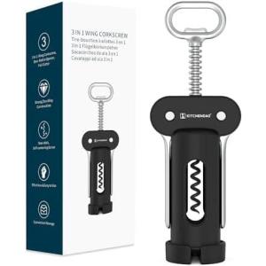 KITCHENDAO 3イン1ウィングコルクスクリューワインボトルオープナーホイルカッター付きビール...
