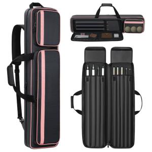 Aleemin 4x5 プールキューケース ソフトパッド入りビリヤードスティックバッグ マルチポケット付き バット4本とシャフト5本用 ショルダースト