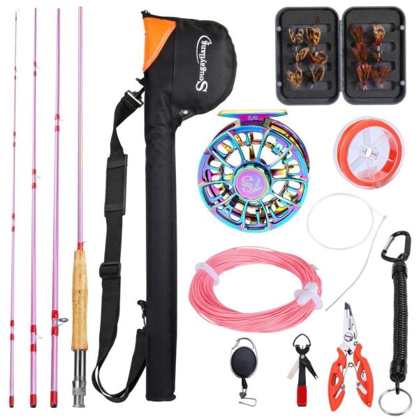 Sougayilang フライフィッシングロッドリールコンボ超軽量ポータブルフライロッド 強力なリー...