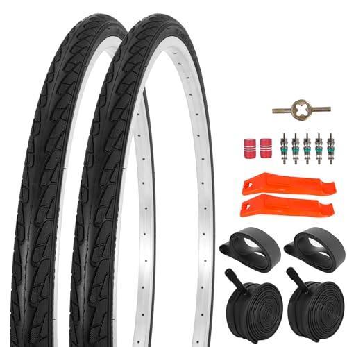 RUHUO 2セット 24x1 3/8タイヤとチューブ パンク耐性 折りたたみ式ストリートバイクタイ...