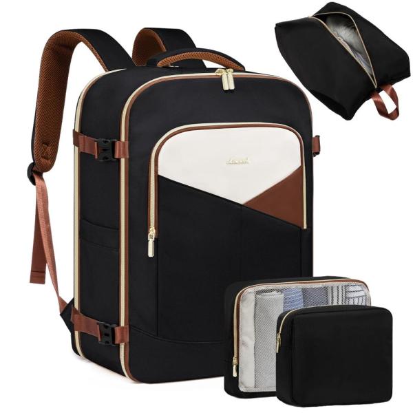 LOVEVOOK ラージトラベルバックパック レディース, ブラック-ホワイト-ブラウン, 50L-...