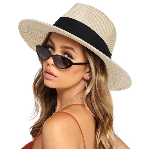 並行輸入品FURTALK Womens Mens Wide Brim Straw Panama Ha...