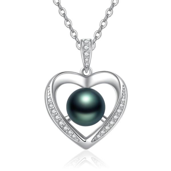 並行輸入品お母さんの誕生日プレゼントブラックパールハートネックレス925スターリングシルバータヒチブ...