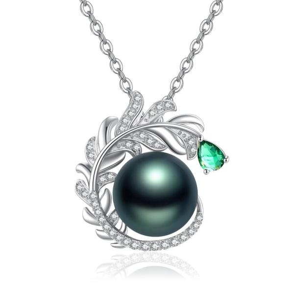 並行輸入品お母さんの誕生日プレゼントブラックパールフェザーネックレス925スターリングシルバータヒチ...