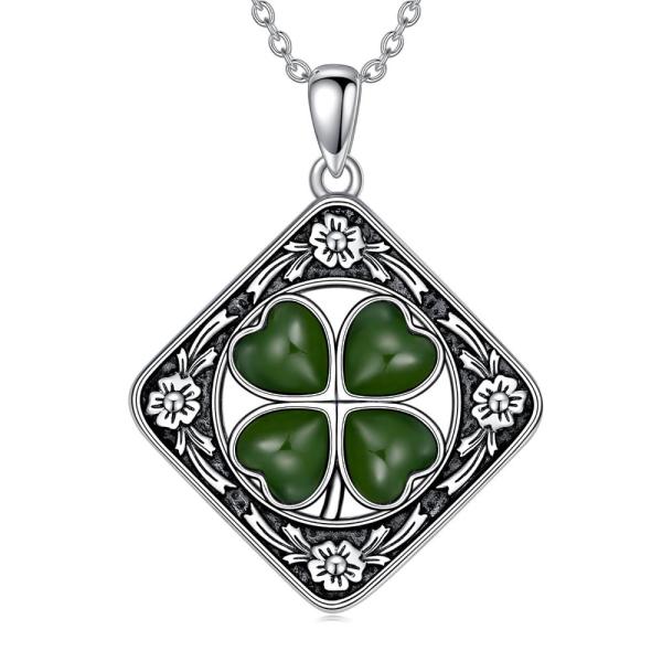 並行輸入品BETHZA 四つ葉のクローバーネックレス 925スターリングシルバー 天然グリーン翡翠ク...