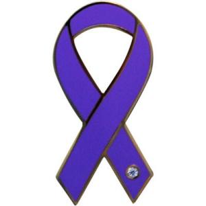 リボンピンバッジ　パープル　がん患者とその家族への理解と支援　乳がん　乳癌　バッチ　アクセサリー　ブローチ　ピン　ラペルピン　メール便で　送料無料
