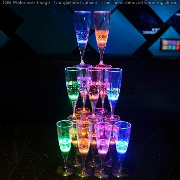 光るシャンパングラス 6色 6脚セット LED付き シャンパングラス ワイン ゴブレット 液体感知 ...