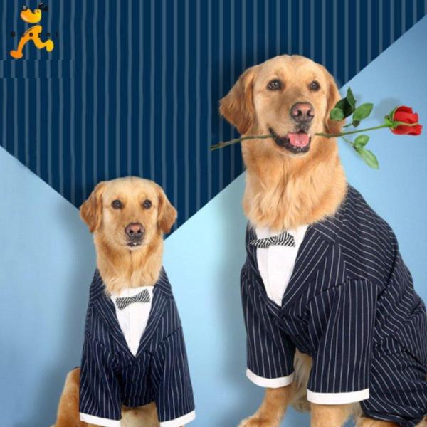 犬服洋服紳士ドッグウェアタキシードストライプフォームスーツ新郎リボンネックレス中型犬大型犬結婚式お祝...