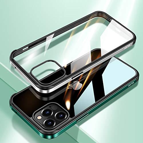 極薄 iPhone 14 Pro ケース アルミバンパー 背面 ナノガラス 耐衝撃 透明 クリア T...