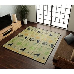 い草ラグ 3畳 NSはなねこ 180×240cm ラグマット 夏用 猫柄 ネコ柄