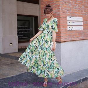リゾートワンピースハワイロングマキシ丈リーフ柄半袖vネックハワイ沖縄グアム10代代30代40代50代海外旅行 Mzyrw3pmql レディースファッション Www Elghoniemy Com