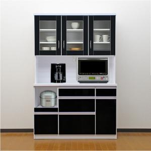 食器棚 国産 【アウトレット】 レンジ台 国産 完成品 開き戸 幅120cm ロータス2 （ブラック/黒）