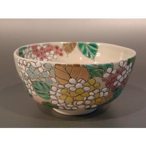 抹茶茶碗 京焼 平安 浅見与し三造 金彩 『色絵 紫陽花』 茶道具 吉峯窯