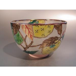 茶道具・茶器 抹茶茶碗 仁清 水仙の絵、京焼 東福窯 中村能久（よし