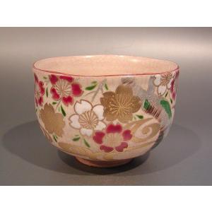 茶道具　抹茶茶碗　乾山写　桜絵、京焼　清和窯　原 清和（賢次）作