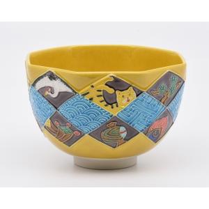 茶道具・茶器 抹茶茶碗、平茶碗 ガラス 義山(ギヤマン)、蛍袋に蛍、超