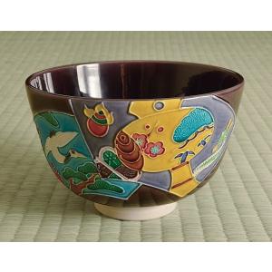 茶道具 抹茶茶碗 紫交趾 扇面に兎、京都 中村翠嵐作 : 佐藤大観