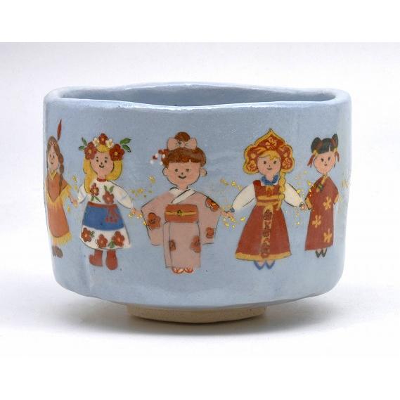 茶道具・茶器　抹茶茶碗　楽焼、 世界の和　子供達の絵、 勅題「和」・干支「辰」、 京都　吉村楽入作、...