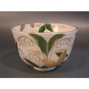 茶道具 抹茶茶碗 色絵 扇面流水 プラチナ釉、 京都 水無月窯 藤谷芳哉