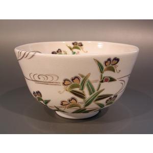 茶道具・茶器 抹茶茶碗 色絵 武蔵野、京都 京焼 清水焼 中村清彩作、桐