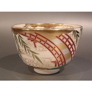 茶道具 抹茶茶碗 色絵 七夕（たなばた）画 笹と天の川、京都