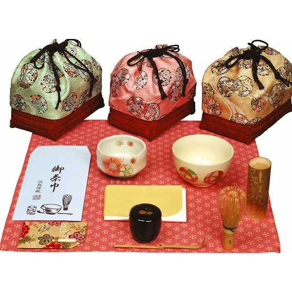 茶道具　野点籠（のだてかご）セット、　源氏籠セット、　【 ローズ--中央の籠作品】　新品。