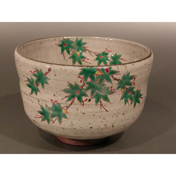 茶道具　抹茶茶碗　色絵　青楓、　京焼　中村清彩作、桐共箱　新品。