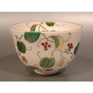 茶道具・茶器 抹茶茶碗 仁清 水仙の絵、京焼 東福窯 中村能久（よし