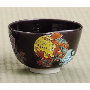 茶道具 抹茶茶碗 紫交趾 扇面に兎、京都 中村翠嵐作 : 佐藤大観堂