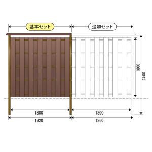 大和張屋根付H1800基本セット（アルミ支柱60角古色木目、板色：オーク）両柱W1920×H1857...