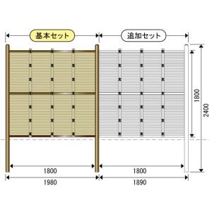 エイコー竹垣セット3型（溝付支柱使用）御簾垣I型 基本セットC-076-2(両柱）(イエロー)1980×1800mm(2400)｜taikoh