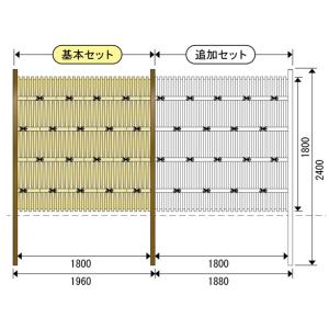 エイコー竹垣セット19型大津垣16I型追加セット（支柱80角ブロンズ、ポール：イエロー）片柱W1880×H1800mm（柱2400）｜taikoh
