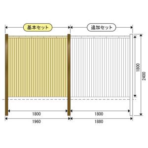 プラ垣根プラ竹住宅設備エイコー竹垣セット23型木賊垣ii型両面張追加セット 支柱80角ブロンズ パネル イエロー 片柱w10 H1800mm 柱2400 W 601y 1 大光産業