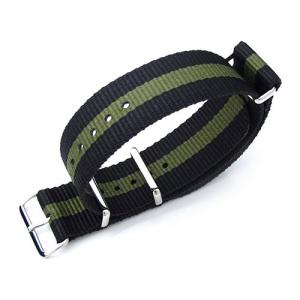 21mm MiLTAT 時計ベルト NATO G10 バリスティックナイロン ブラック＆ミリタリーグリーン ポリッシュドバックル