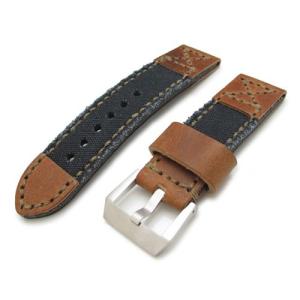 24mm MiLTAT 時計ベルト カーフ＋スエード ブラック＋ダークブラウン
