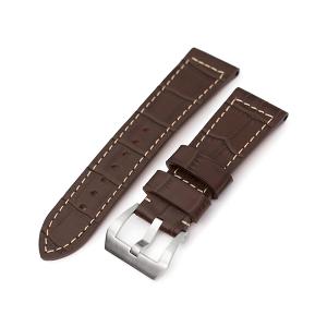 24mm MiLTAT 時計ベルト クロコグレイン マットグレー グレーステッチ