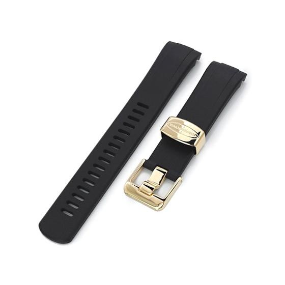 22mm Crafter Blue 時計ベルト NBRラバー ブラック IPゴールドバックル カーブ...