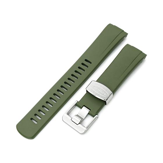 22mm Crafter Blue 時計ベルト NBRラバー ミリタリーグリーン カーブドエンド f...