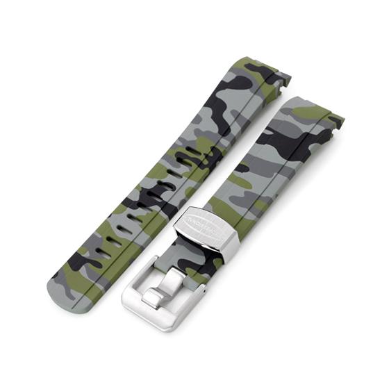 22mm Crafter Blue CB10 時計ベルト FKMラバー グリーンカモフラージュ カー...