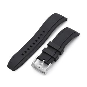 20mm MiLTAT 時計ベルト FKMラバー ブラック ワッフル ストレート