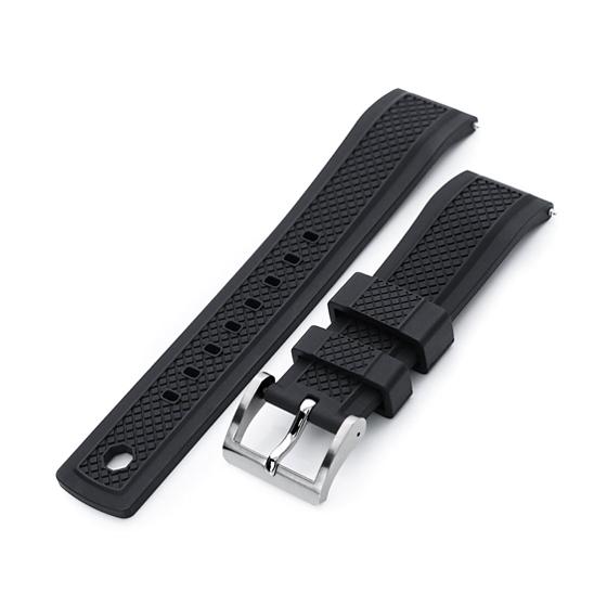 20mm MiLTAT 時計ベルト FKMラバー ブラック クリスクロス ストレートエンド クイック...